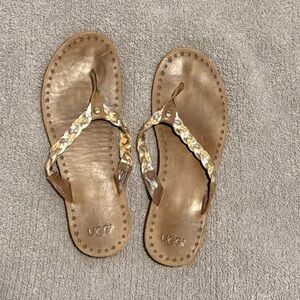 UGG Navie Flip Flops Women's 9 Thong Sandals Braided Leather Rose Gold